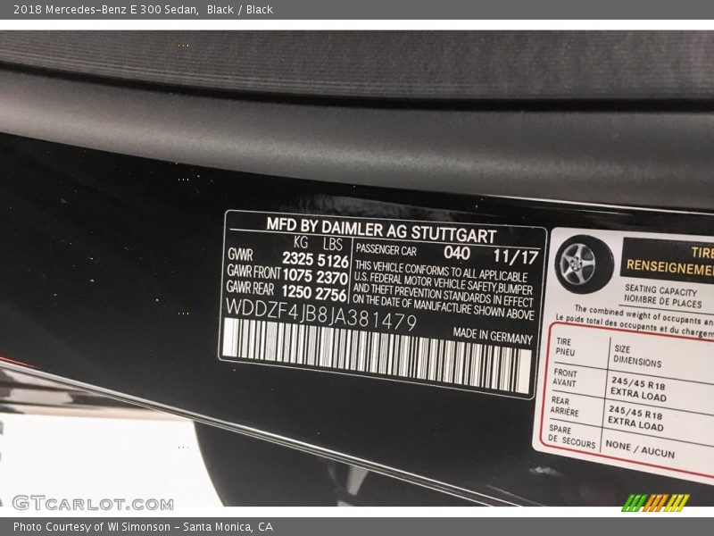 Black / Black 2018 Mercedes-Benz E 300 Sedan