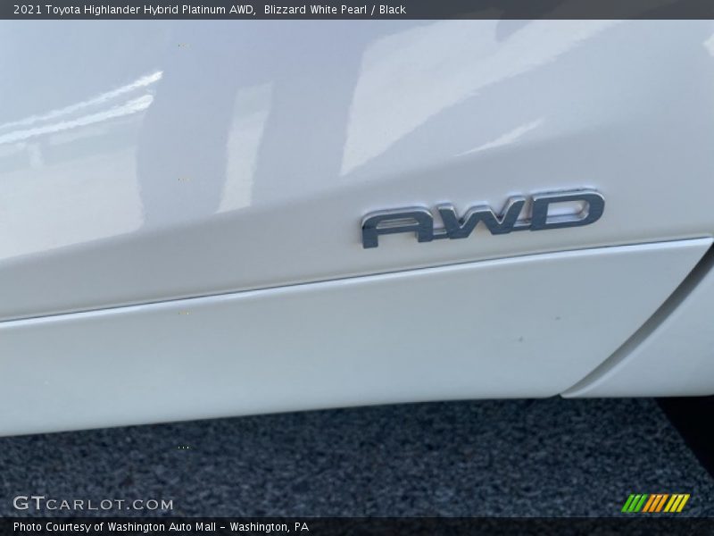Blizzard White Pearl / Black 2021 Toyota Highlander Hybrid Platinum AWD