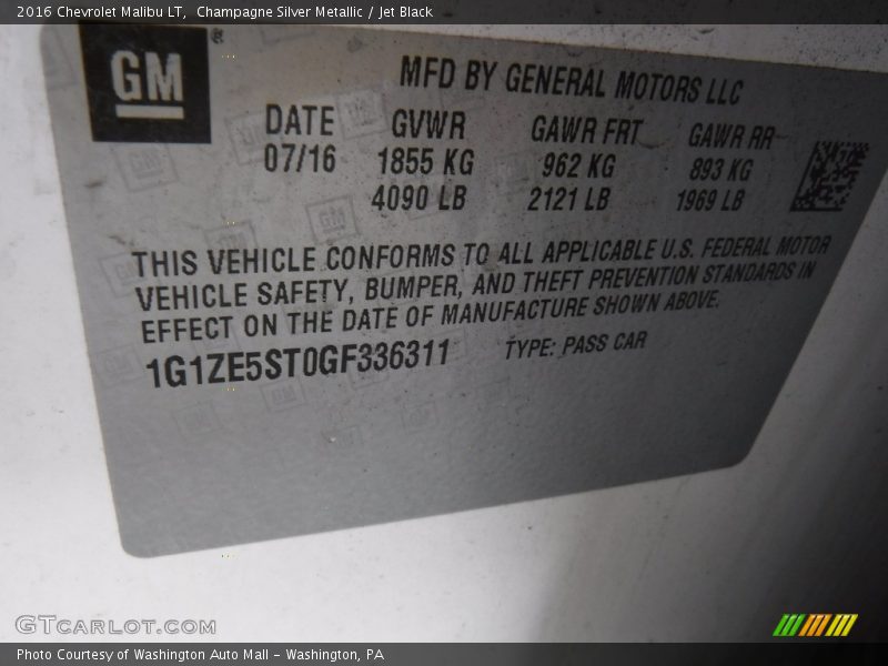 Champagne Silver Metallic / Jet Black 2016 Chevrolet Malibu LT