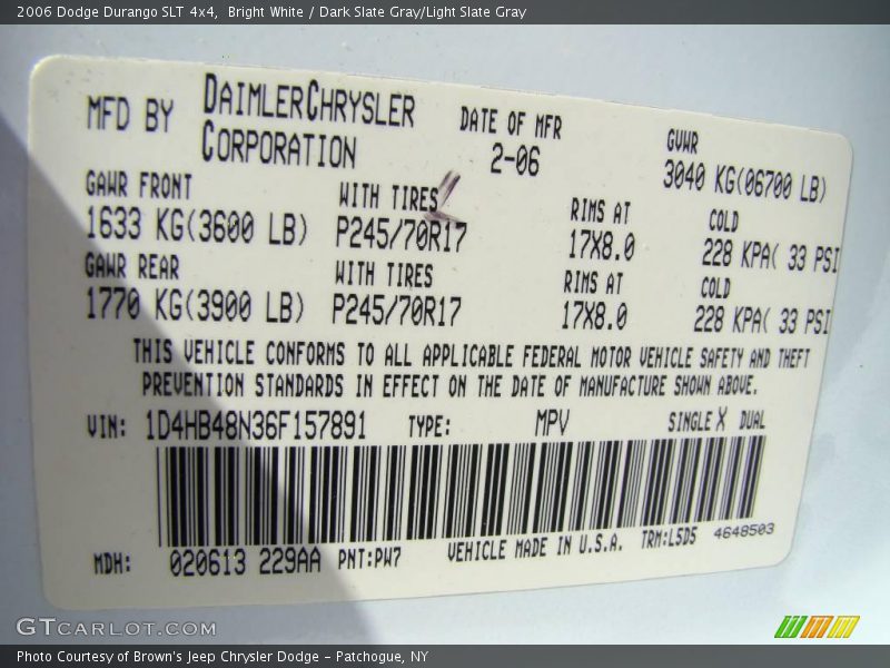 Bright White / Dark Slate Gray/Light Slate Gray 2006 Dodge Durango SLT 4x4