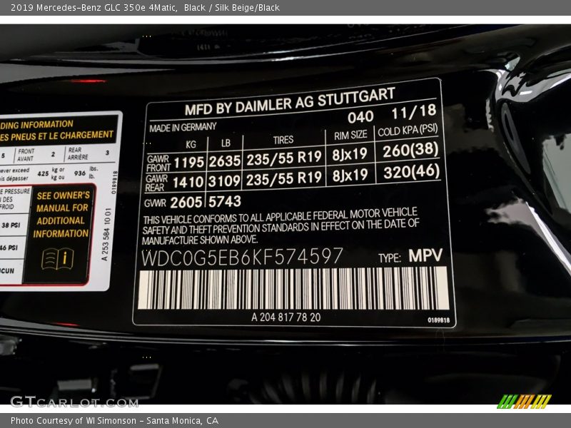 Black / Silk Beige/Black 2019 Mercedes-Benz GLC 350e 4Matic