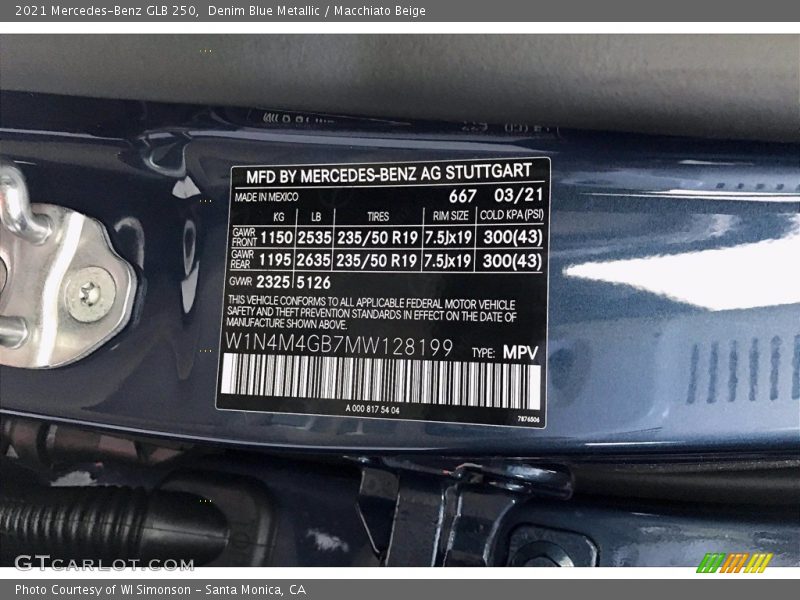 2021 GLB 250 Denim Blue Metallic Color Code 667