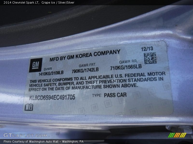 Grape Ice / Silver/Silver 2014 Chevrolet Spark LT