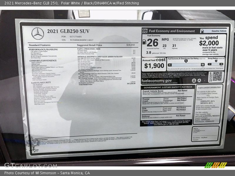 Polar White / Black/DINAMICA w/Red Stitching 2021 Mercedes-Benz GLB 250