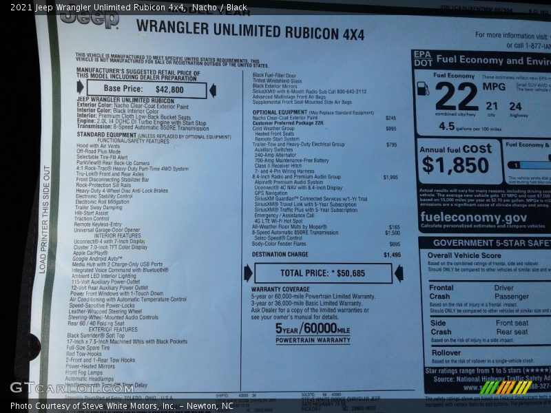  2021 Wrangler Unlimited Rubicon 4x4 Window Sticker