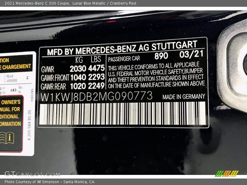 2021 C 300 Coupe Lunar Blue Metallic Color Code 890