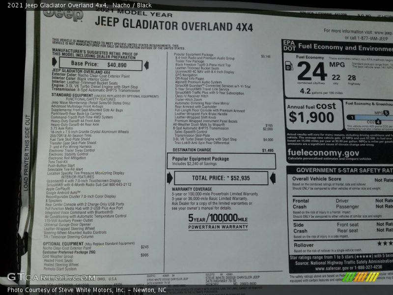  2021 Gladiator Overland 4x4 Window Sticker