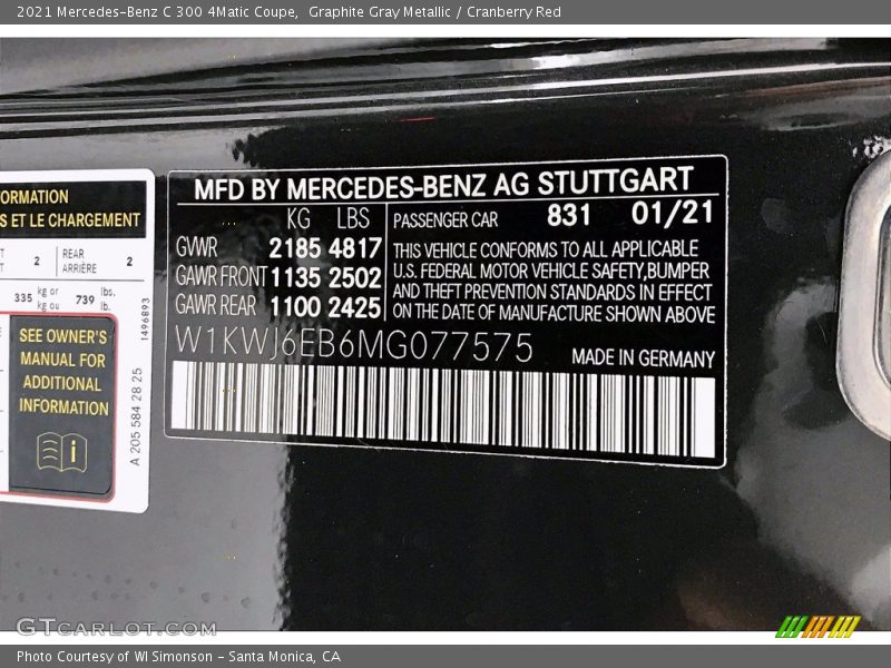 Graphite Gray Metallic / Cranberry Red 2021 Mercedes-Benz C 300 4Matic Coupe