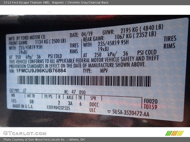 Magnetic / Chromite Gray/Charcoal Black 2019 Ford Escape Titanium 4WD