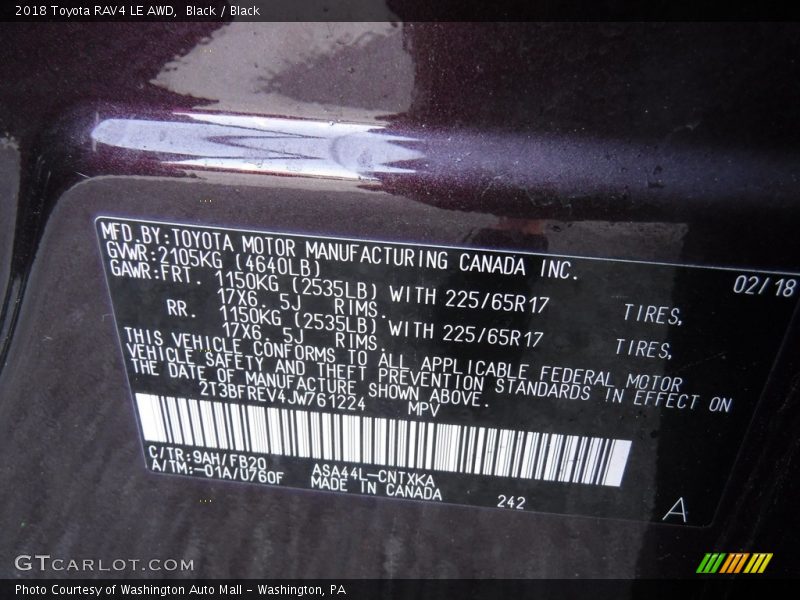 Black / Black 2018 Toyota RAV4 LE AWD