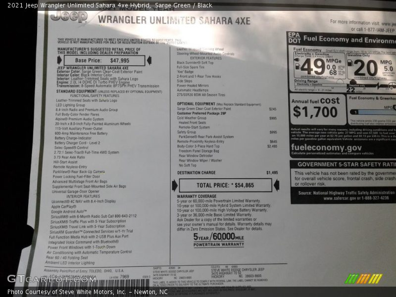 Sarge Green / Black 2021 Jeep Wrangler Unlimited Sahara 4xe Hybrid