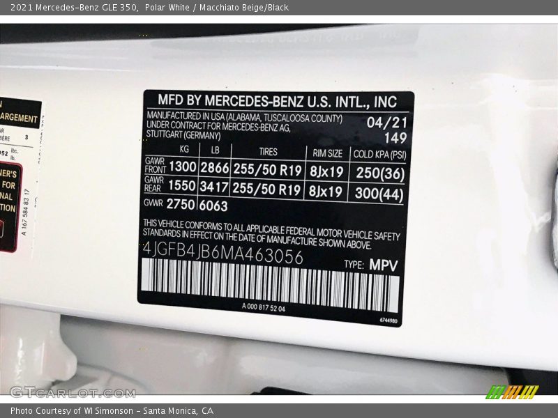 Polar White / Macchiato Beige/Black 2021 Mercedes-Benz GLE 350