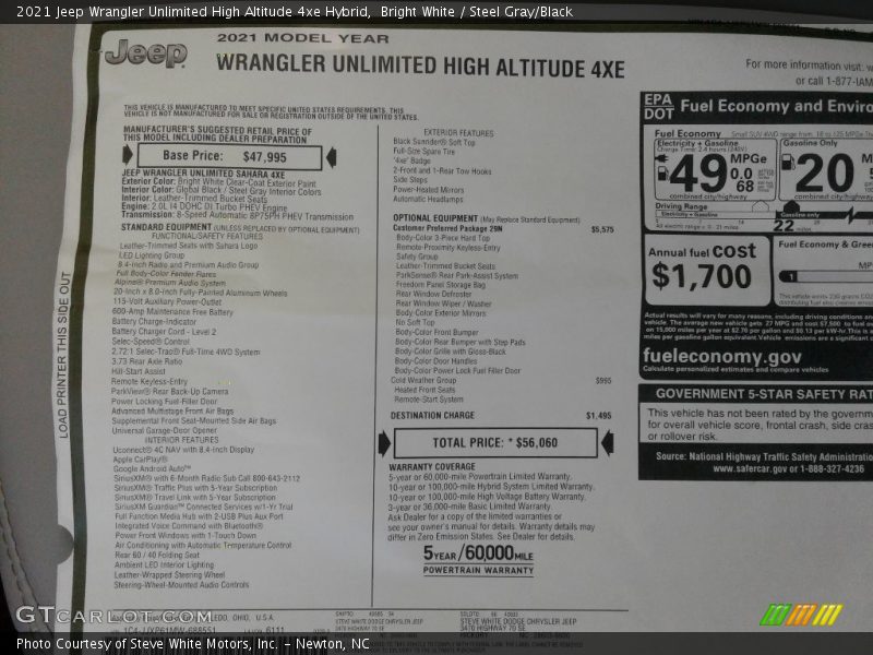 Bright White / Steel Gray/Black 2021 Jeep Wrangler Unlimited High Altitude 4xe Hybrid