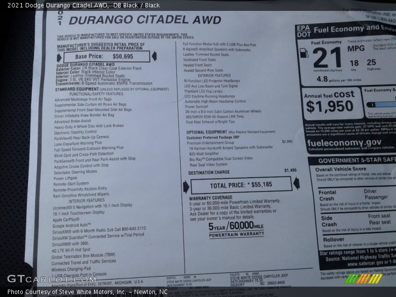 DB Black / Black 2021 Dodge Durango Citadel AWD