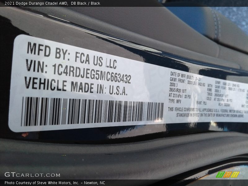DB Black / Black 2021 Dodge Durango Citadel AWD