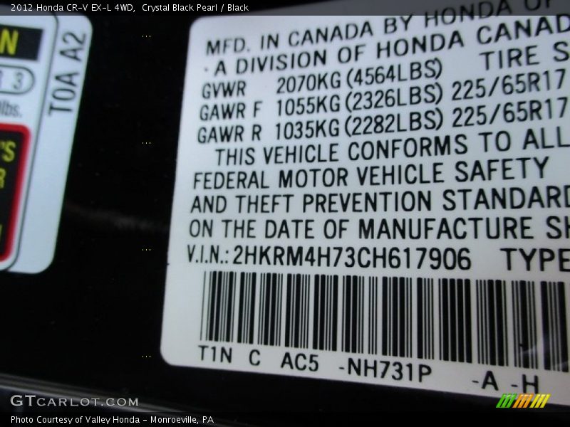 Crystal Black Pearl / Black 2012 Honda CR-V EX-L 4WD
