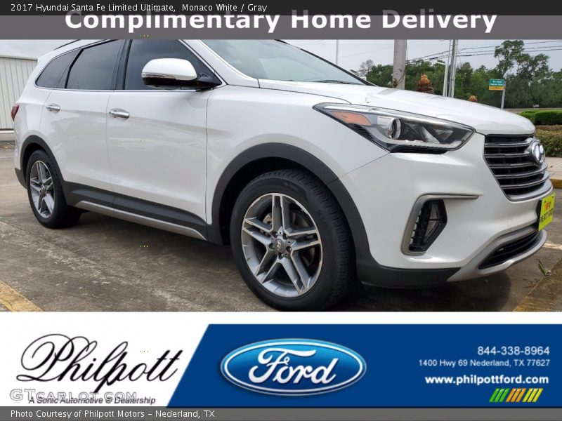 Monaco White / Gray 2017 Hyundai Santa Fe Limited Ultimate