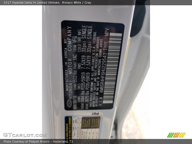 Monaco White / Gray 2017 Hyundai Santa Fe Limited Ultimate