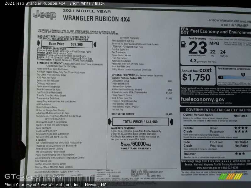 Bright White / Black 2021 Jeep Wrangler Rubicon 4x4