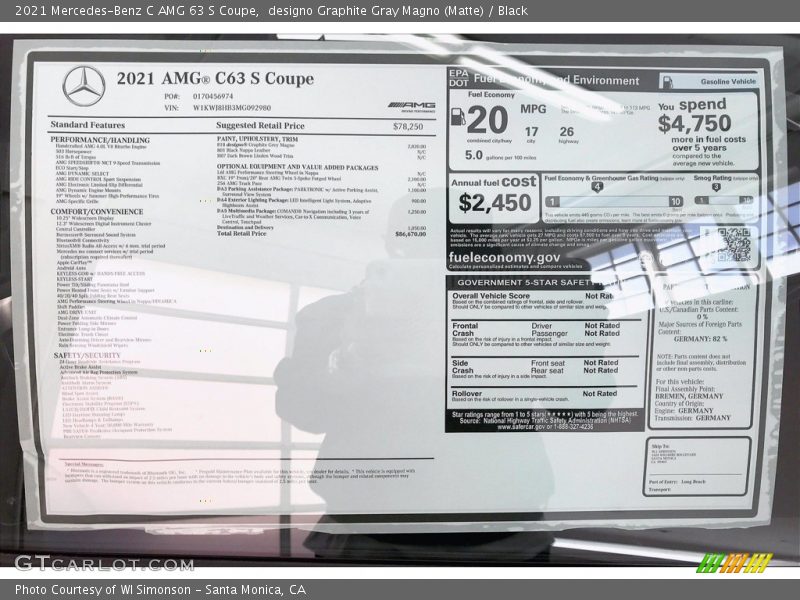  2021 C AMG 63 S Coupe Window Sticker