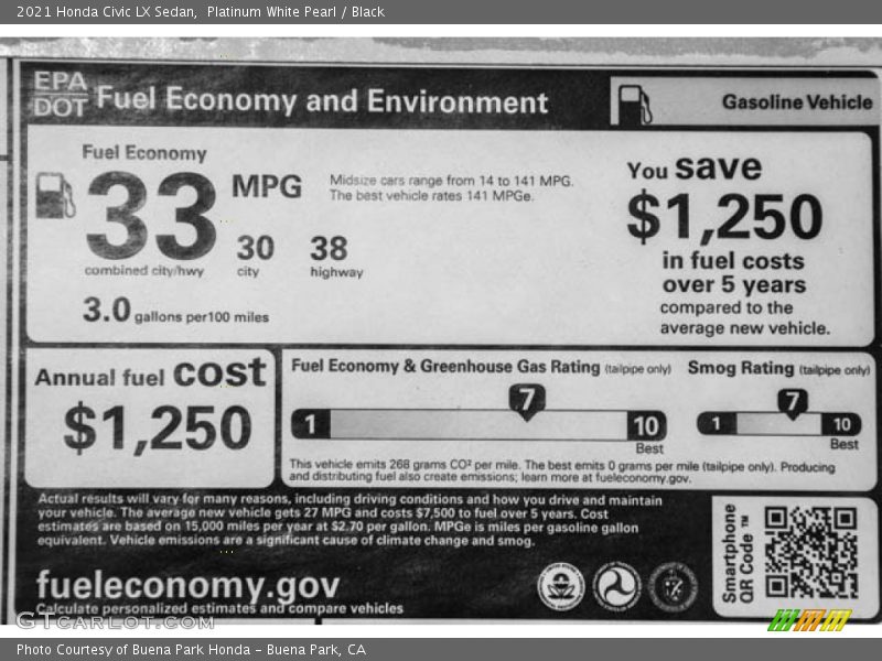 Platinum White Pearl / Black 2021 Honda Civic LX Sedan