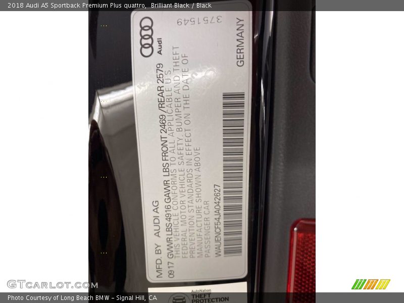 Brilliant Black / Black 2018 Audi A5 Sportback Premium Plus quattro