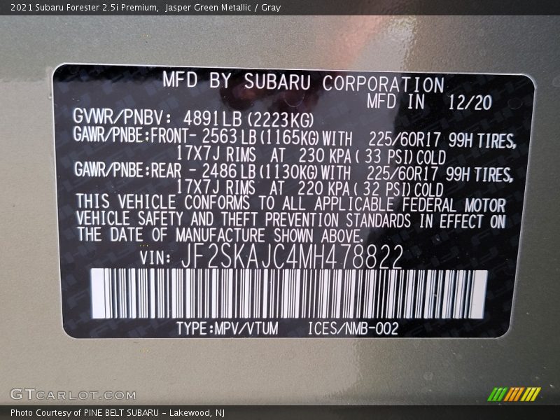 Jasper Green Metallic / Gray 2021 Subaru Forester 2.5i Premium
