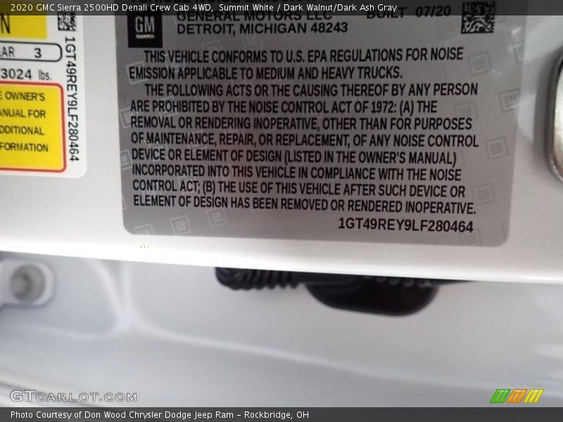 Summit White / Dark Walnut/Dark Ash Gray 2020 GMC Sierra 2500HD Denali Crew Cab 4WD