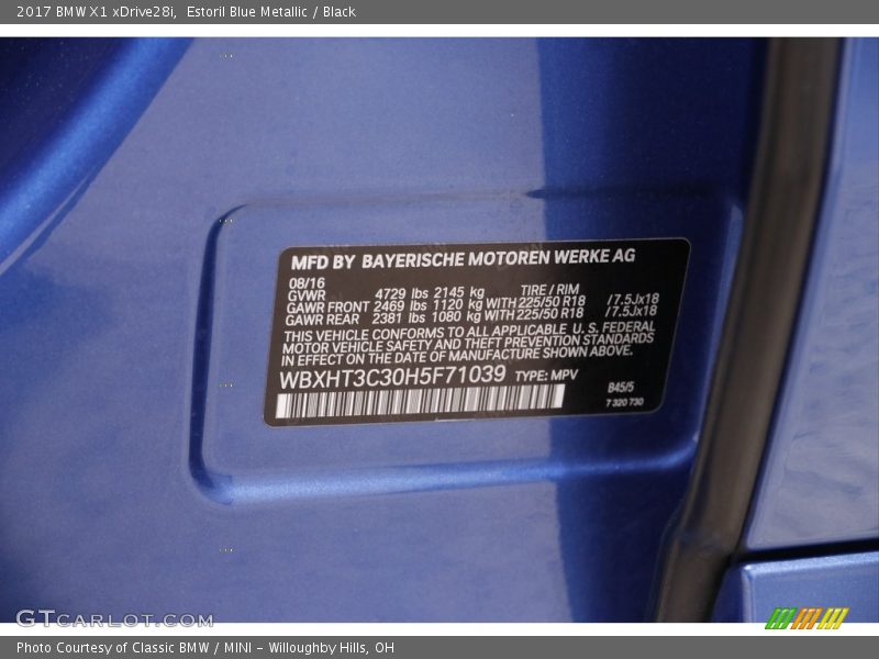 Estoril Blue Metallic / Black 2017 BMW X1 xDrive28i