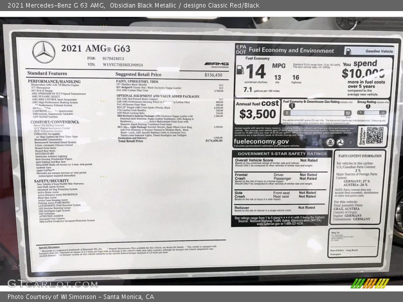 Obsidian Black Metallic / designo Classic Red/Black 2021 Mercedes-Benz G 63 AMG
