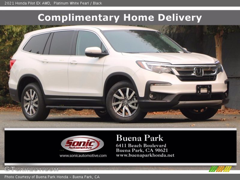 Platinum White Pearl / Black 2021 Honda Pilot EX AWD