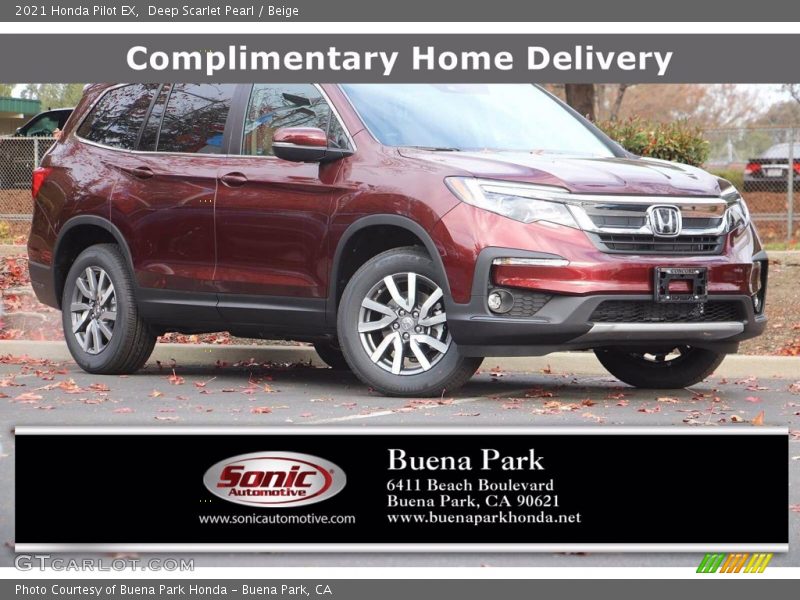 Deep Scarlet Pearl / Beige 2021 Honda Pilot EX
