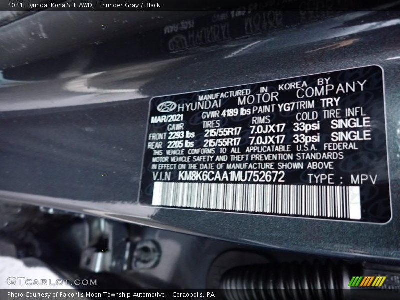Thunder Gray / Black 2021 Hyundai Kona SEL AWD