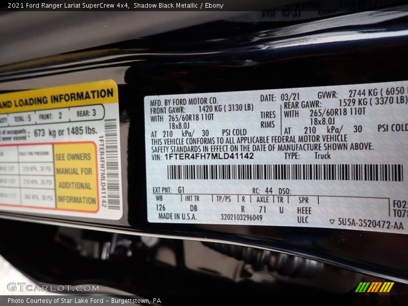 Shadow Black Metallic / Ebony 2021 Ford Ranger Lariat SuperCrew 4x4