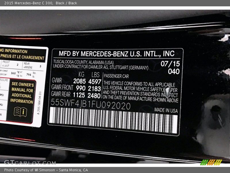 Black / Black 2015 Mercedes-Benz C 300