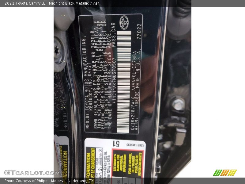 Midnight Black Metallic / Ash 2021 Toyota Camry LE