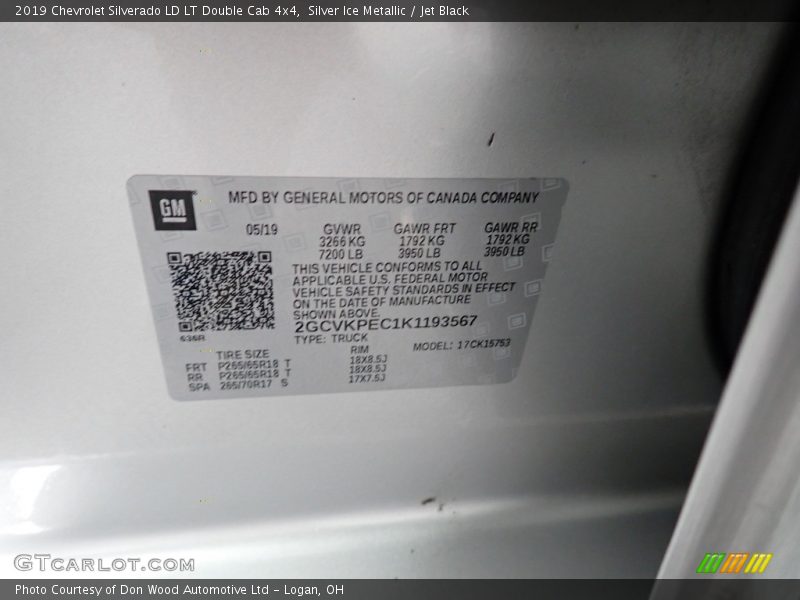 Silver Ice Metallic / Jet Black 2019 Chevrolet Silverado LD LT Double Cab 4x4
