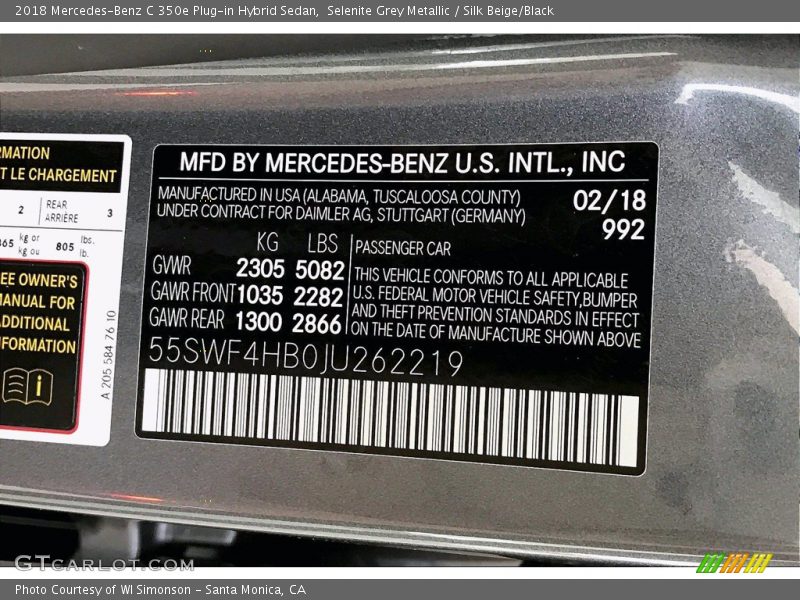 Selenite Grey Metallic / Silk Beige/Black 2018 Mercedes-Benz C 350e Plug-in Hybrid Sedan