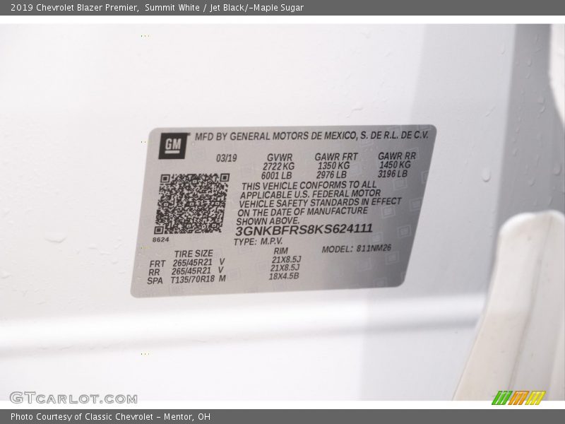 Summit White / Jet Black/­Maple Sugar 2019 Chevrolet Blazer Premier
