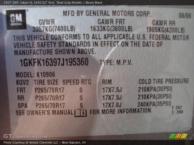 Steel Gray Metallic / Ebony Black 2007 GMC Yukon XL 1500 SLT 4x4
