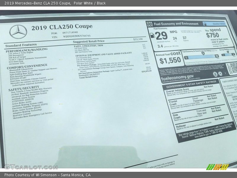 Polar White / Black 2019 Mercedes-Benz CLA 250 Coupe