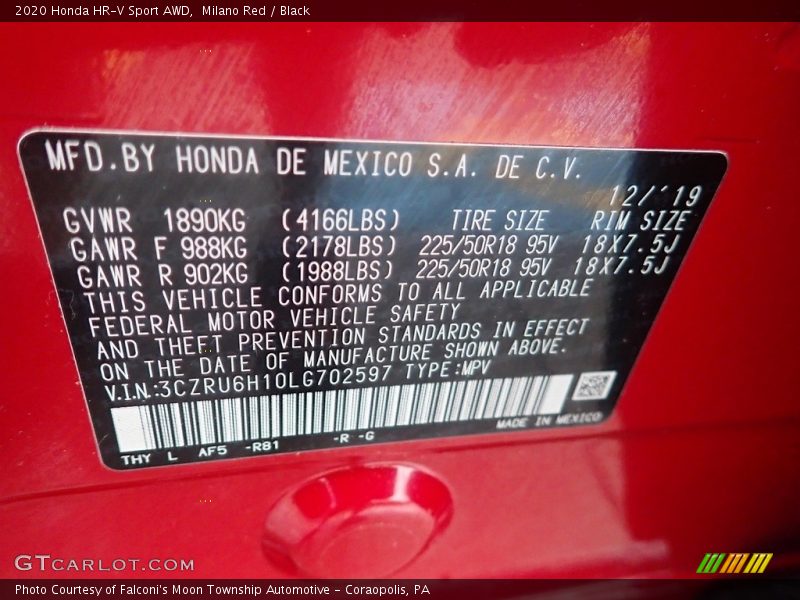 Milano Red / Black 2020 Honda HR-V Sport AWD