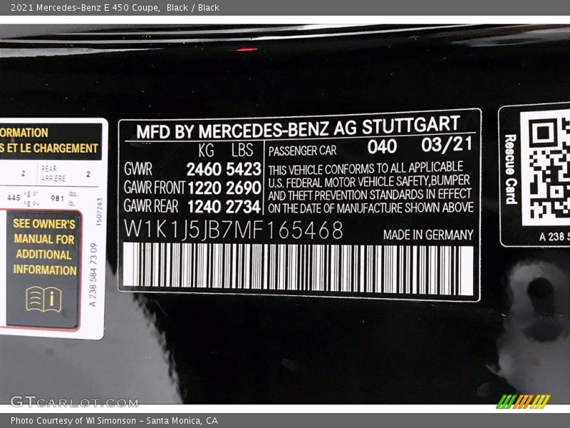 2021 E 450 Coupe Black Color Code 040
