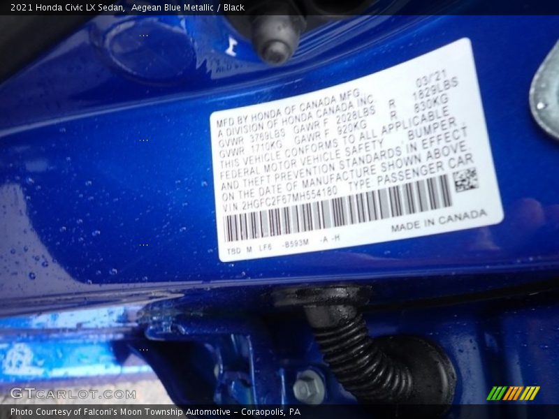 Aegean Blue Metallic / Black 2021 Honda Civic LX Sedan