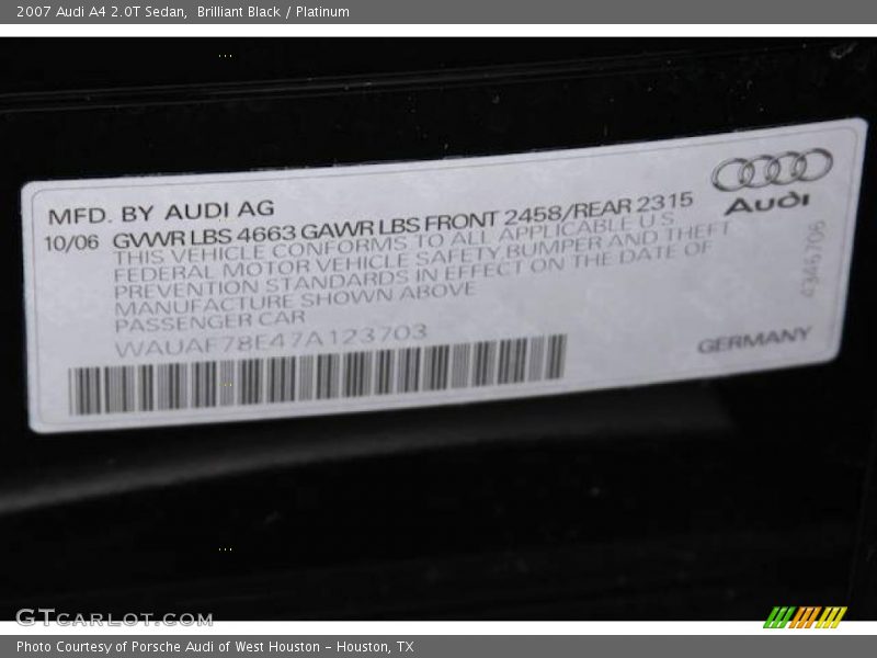 Brilliant Black / Platinum 2007 Audi A4 2.0T Sedan