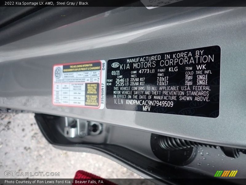 2022 Sportage LX AWD Steel Gray Color Code KLG