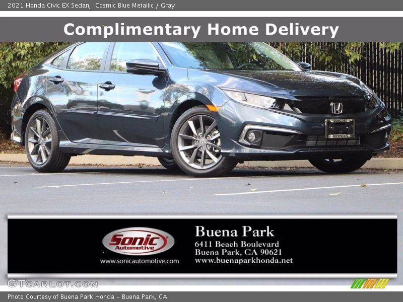 Cosmic Blue Metallic / Gray 2021 Honda Civic EX Sedan