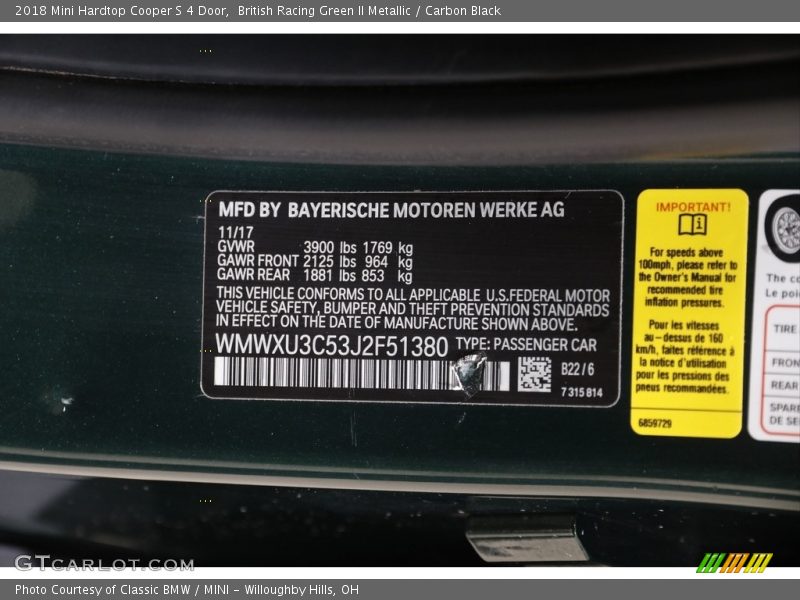 British Racing Green II Metallic / Carbon Black 2018 Mini Hardtop Cooper S 4 Door