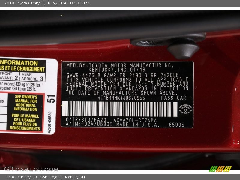 Ruby Flare Pearl / Black 2018 Toyota Camry LE