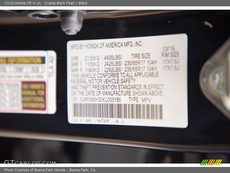 Crystal Black Pearl / Black 2019 Honda CR-V LX
